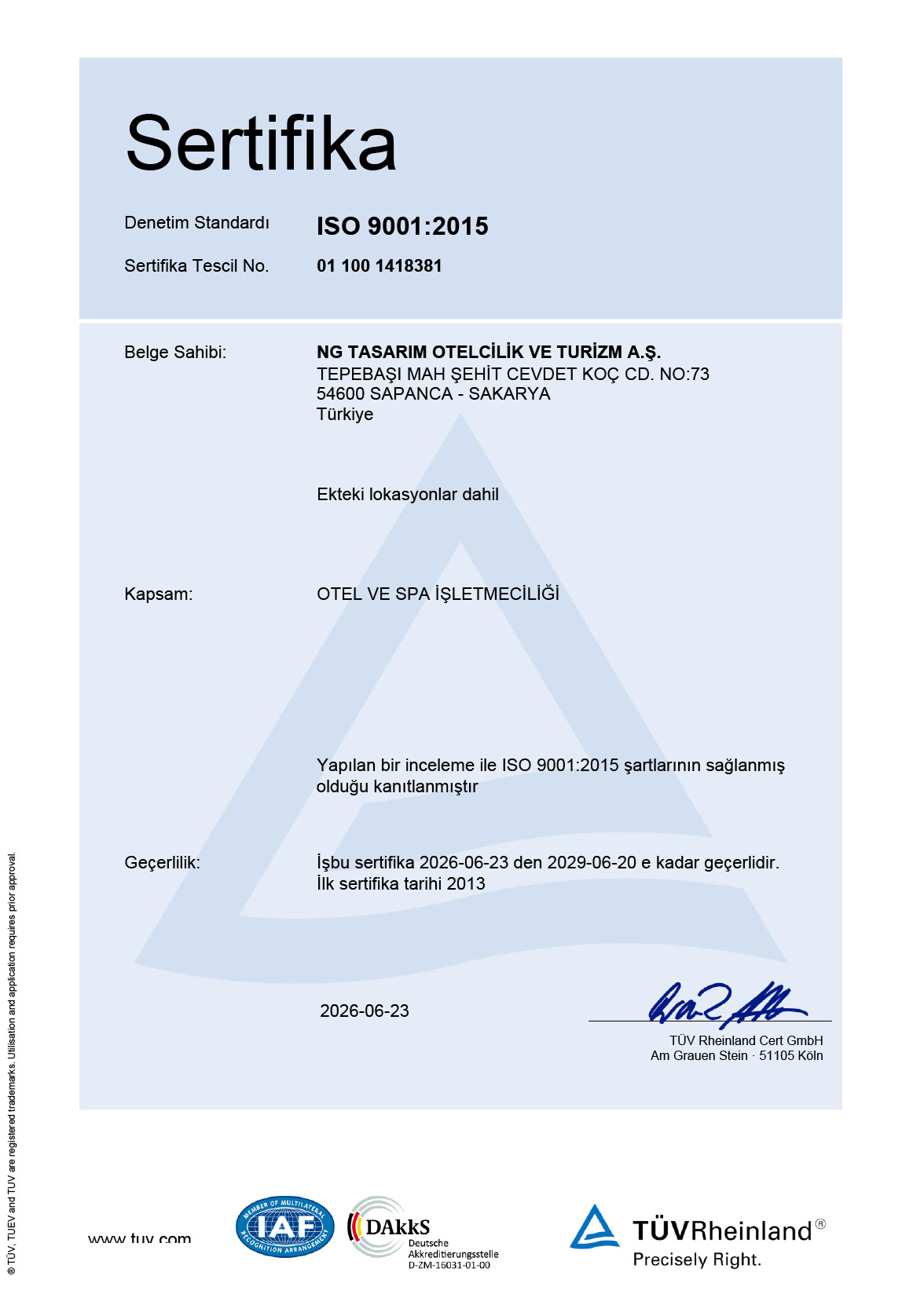 Ng Sapanca Iso Sertifikasi 90012