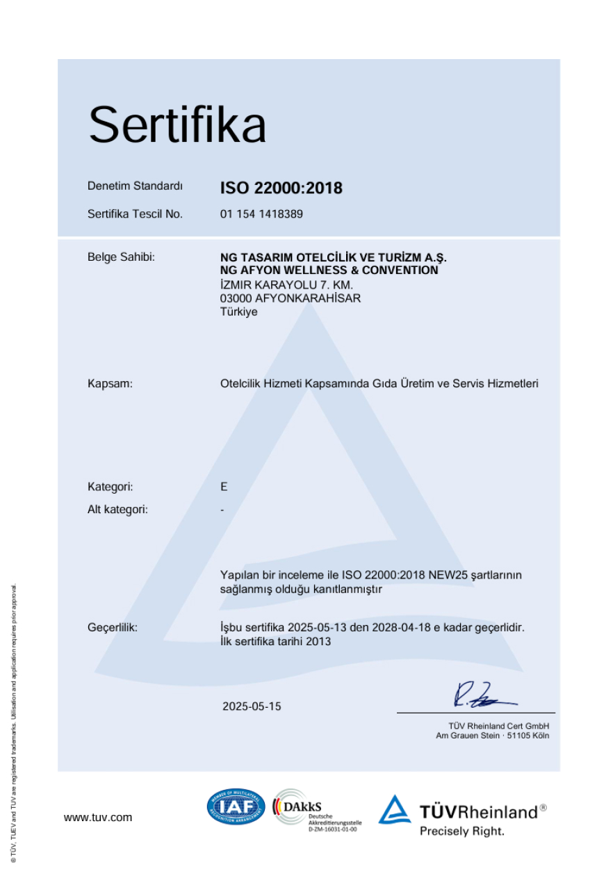 Ng Afyon Sertifikalarımız ıso 22000