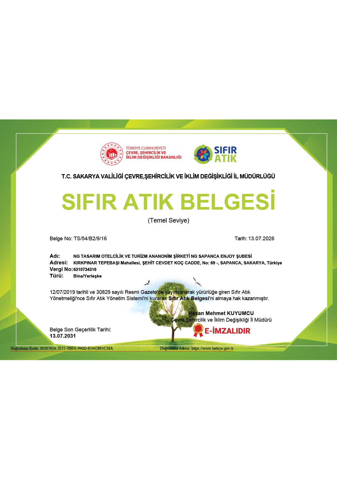 Ng Enjoy Sertifika Card